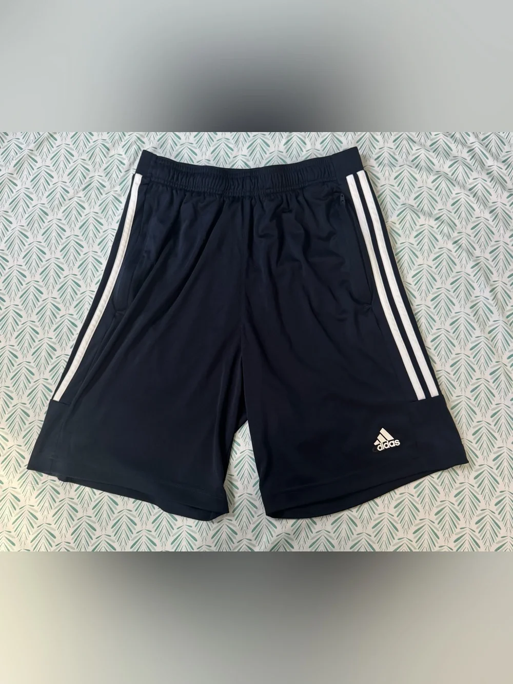adidas Men’s Dark Blue Athletic Shorts with White Stripes